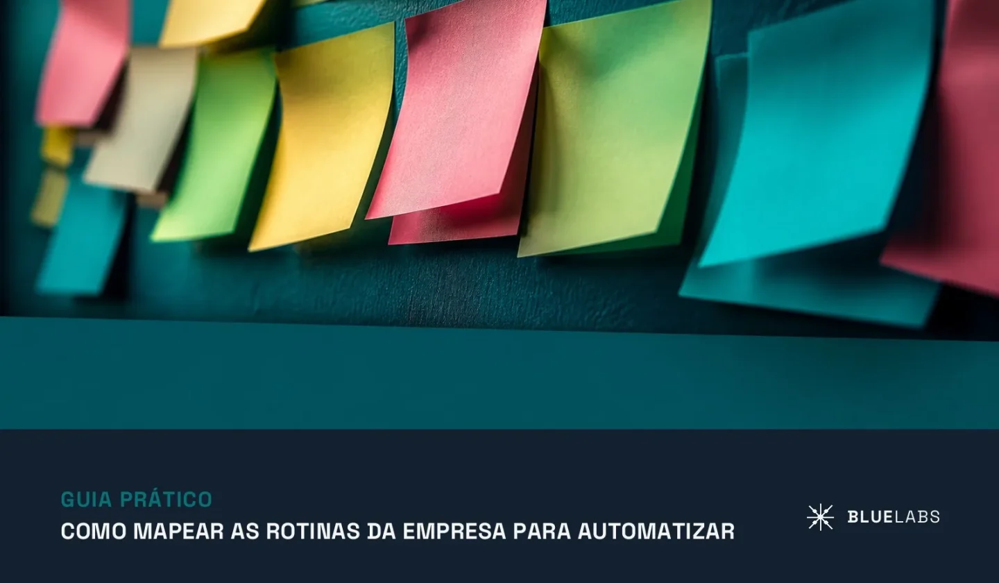 Capa do artigo, uma fileira de post-its coloridos em um quadro, com o título sobre mapear rotinas para automatizar