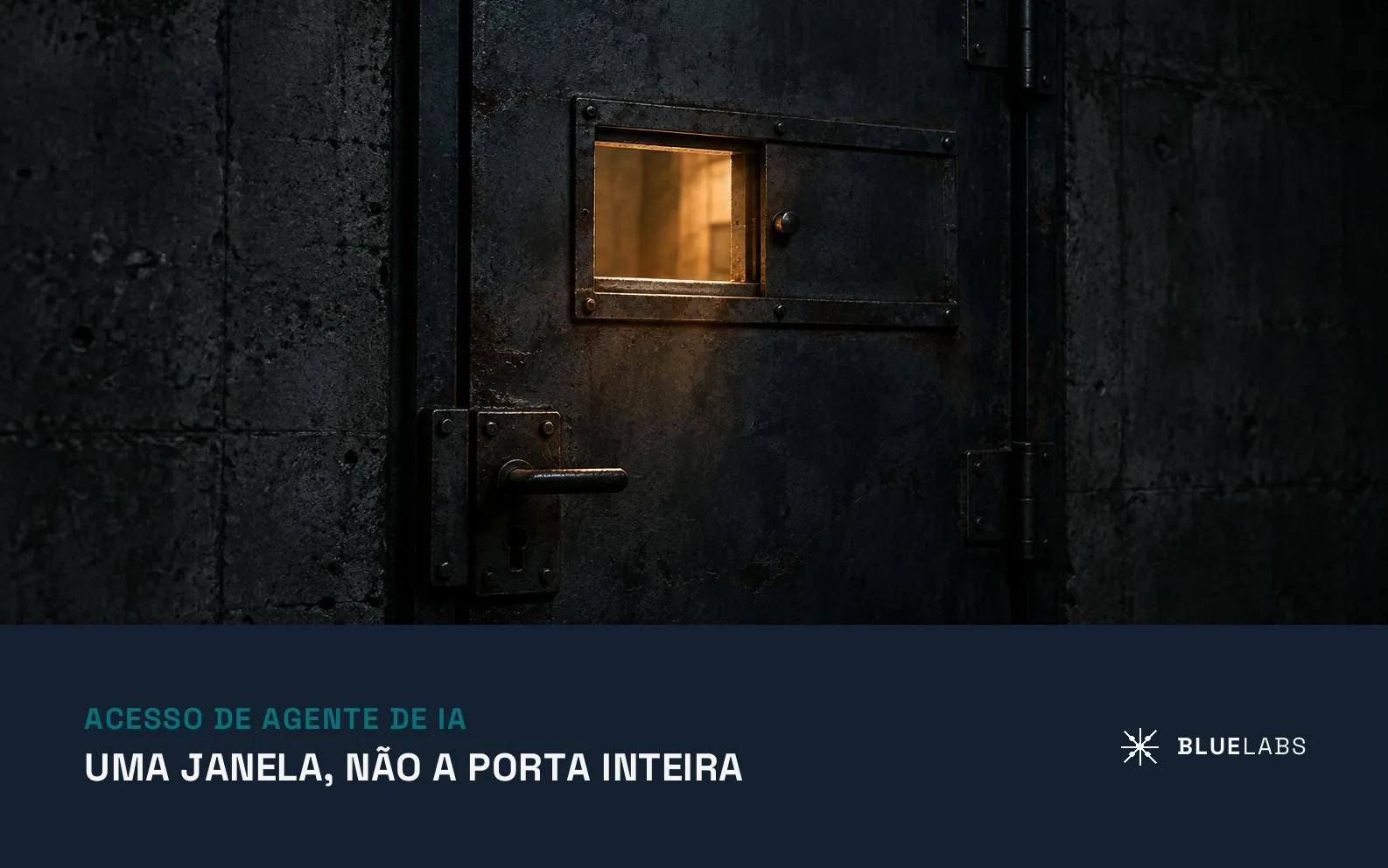 Capa do artigo, uma porta de aço pesada com apenas um pequeno postigo aberto na altura dos olhos, deixando passar luz, com o título sobre acesso de agente de IA